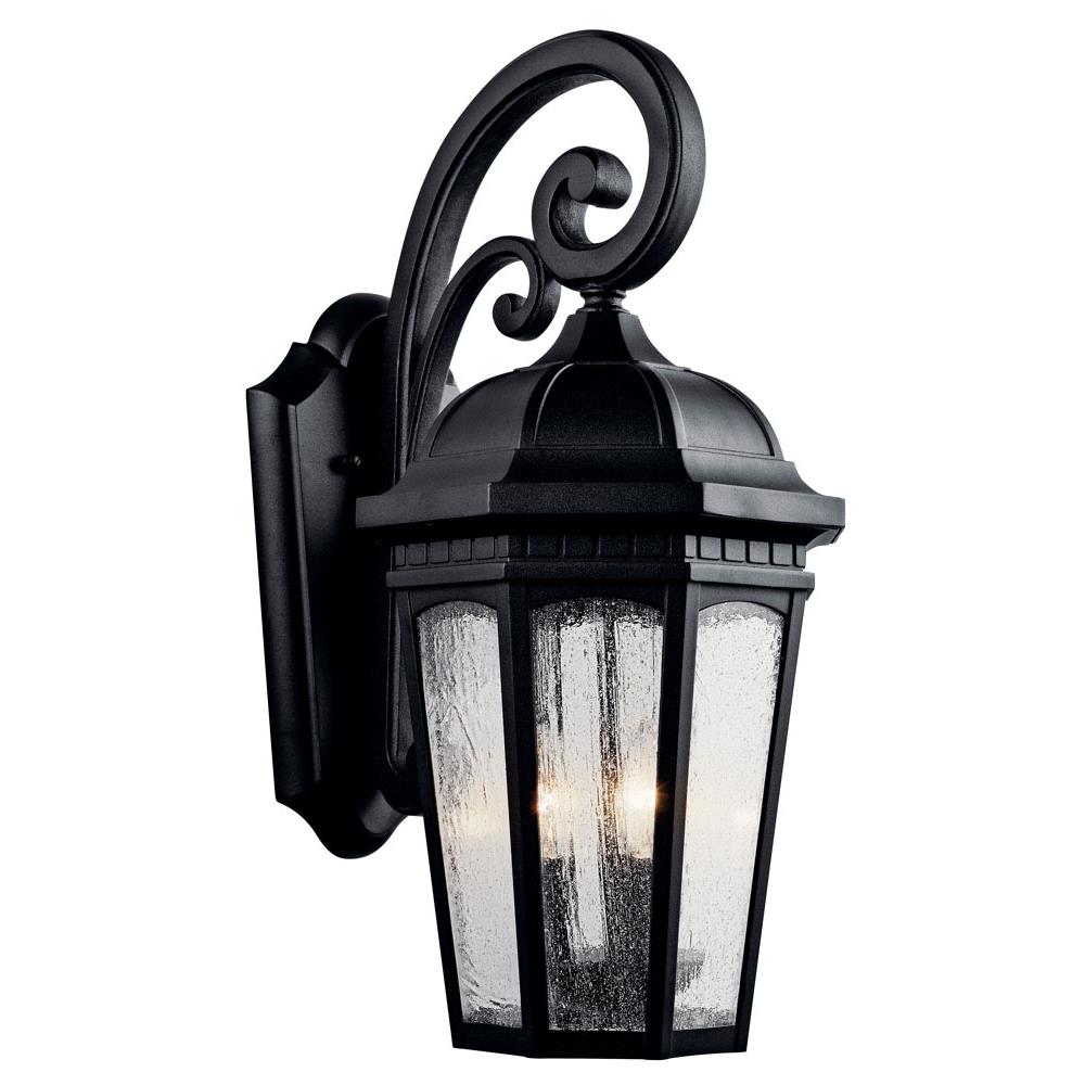 Kichler 9034BKT Courtyard 22.25" 3 Light Outdoor Wall Light with Clear Seeded Glass in Textured Black