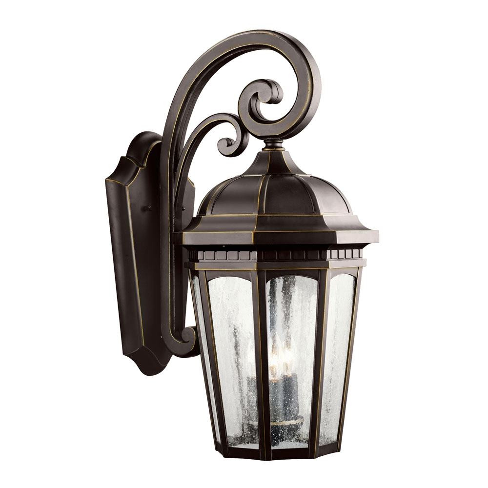 Kichler 9034RZ Courtyard 22.25" 3 Light Outdoor Wall Light with Clear Seeded Glass in Rubbed Bronze 
