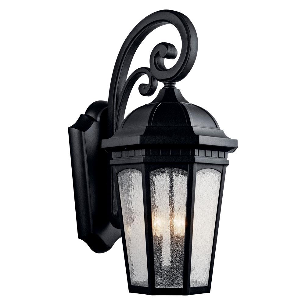 Kichler 9035BKT Courtyard 26.5" 3 Light Outdoor Wall Light with Clear Seeded Glass in Textured Black