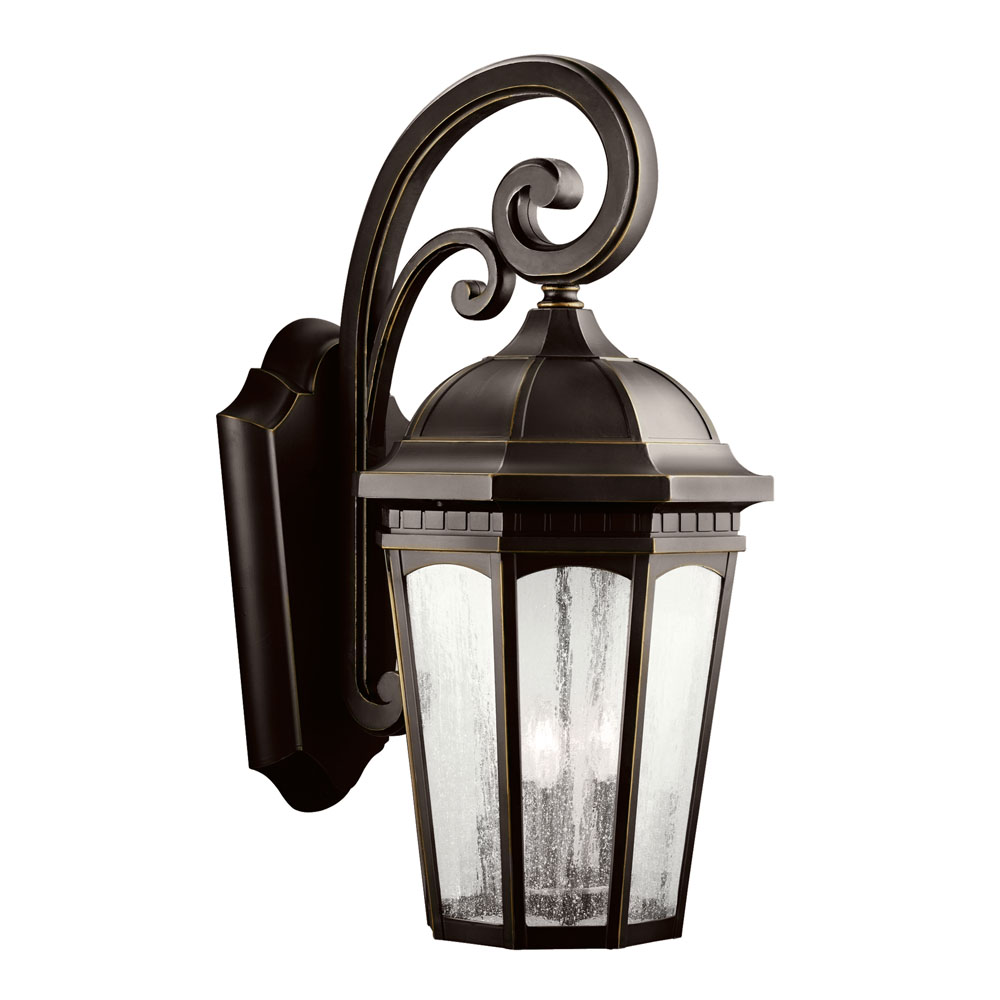 Kichler 9035RZ Courtyard 26.5" 3 Light Outdoor Wall Light with Clear Seeded Glass in Rubbed Bronze 