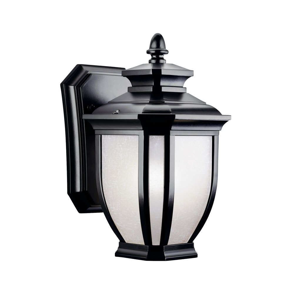 Kichler 9039BK Salisbury 10.25" 1 Light Outdoor Wall Light with White Linen Glass in Black