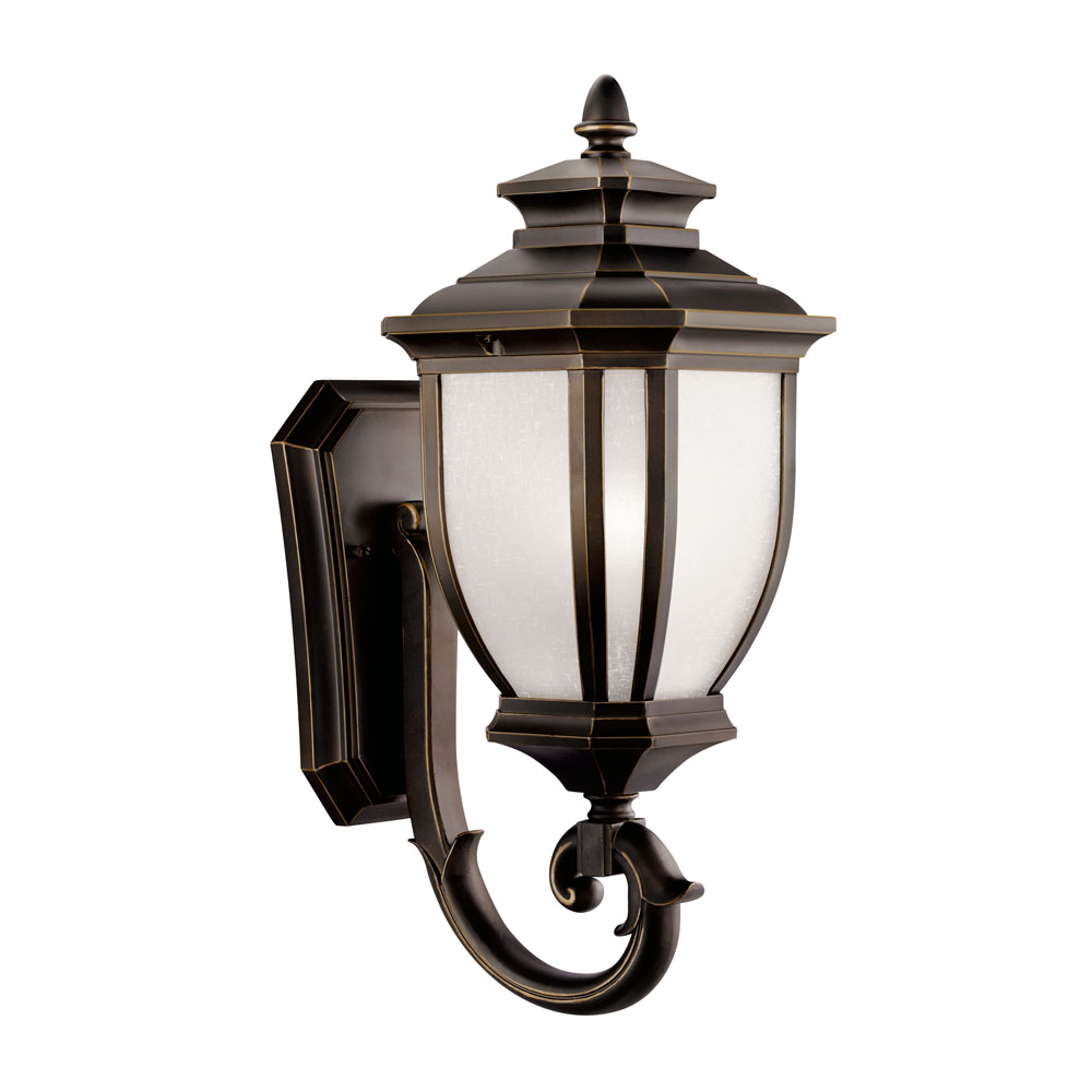 Kichler 9041RZ Salisbury 19.25" 1 Light Outdoor Wall Light with White Linen Glass in Rubbed Bronze