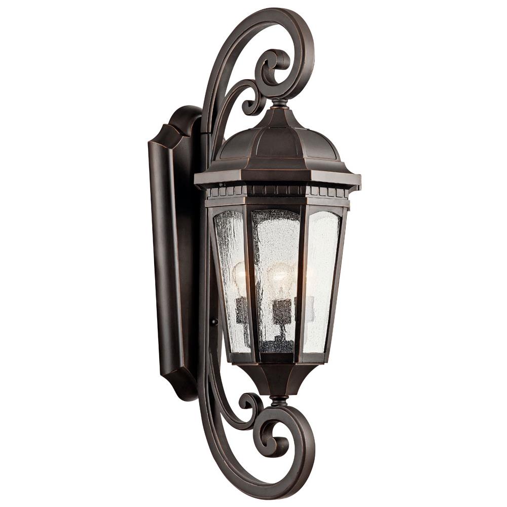 Kichler 9060RZ Courtyard 40.50" 3 Light Outdoor Wall Light with Clear Seeded Glass in Rubbed Bronze 