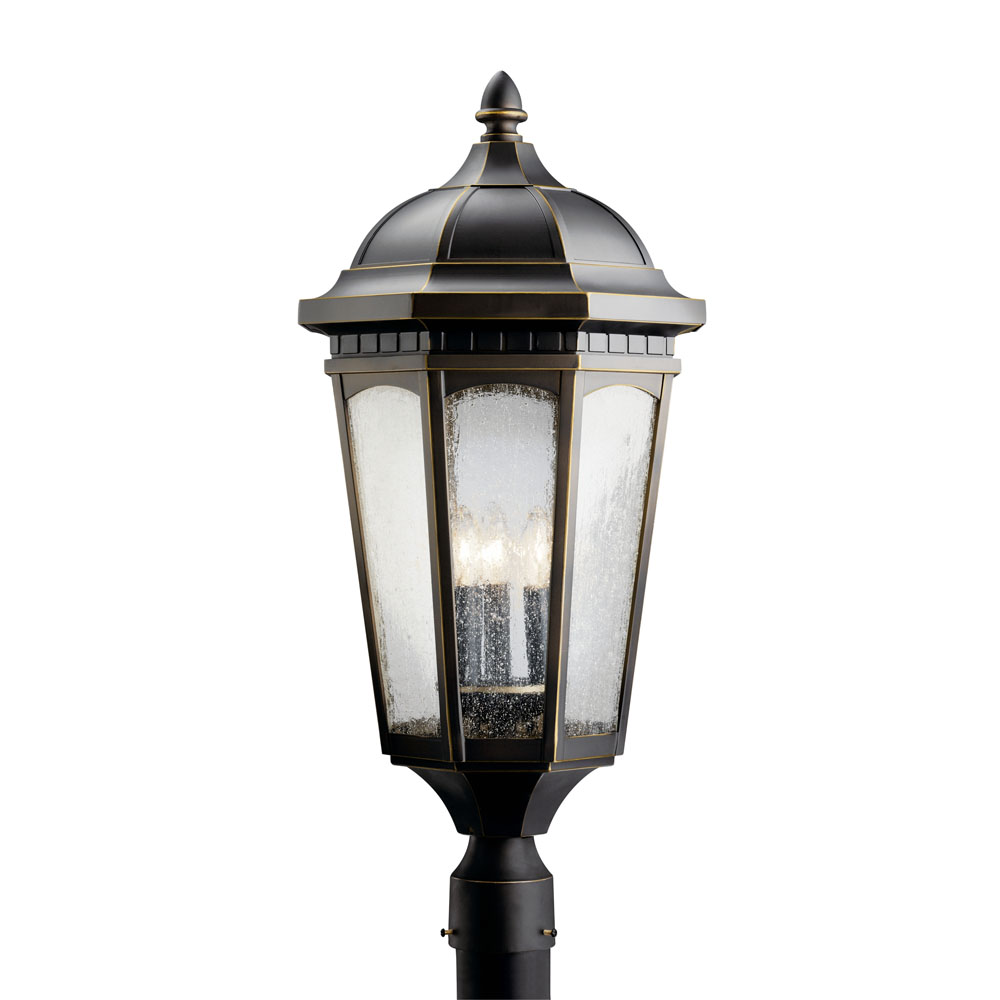 Kichler 9533RZ Courtyard 27" 3 Light Exterior Post Light with Clear Seeded Glass in Rubbed Bronze 