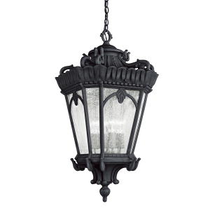 Kichler 9564BKT Tournai 33.5" 4 Light Outdoor Pendant Light with Clear Seeded Glass in Textured Black