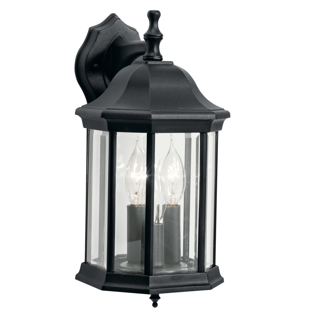 Kichler 9777BK Chesapeake 14.75" 3 Light Outdoor Wall Light with Clear Beveled Glass in Black