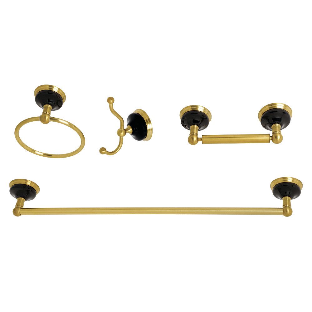 Kingston Brass BAK9111478BB Water Onyx 4-Piece Bathroom Accessory Set, Brushed Brass