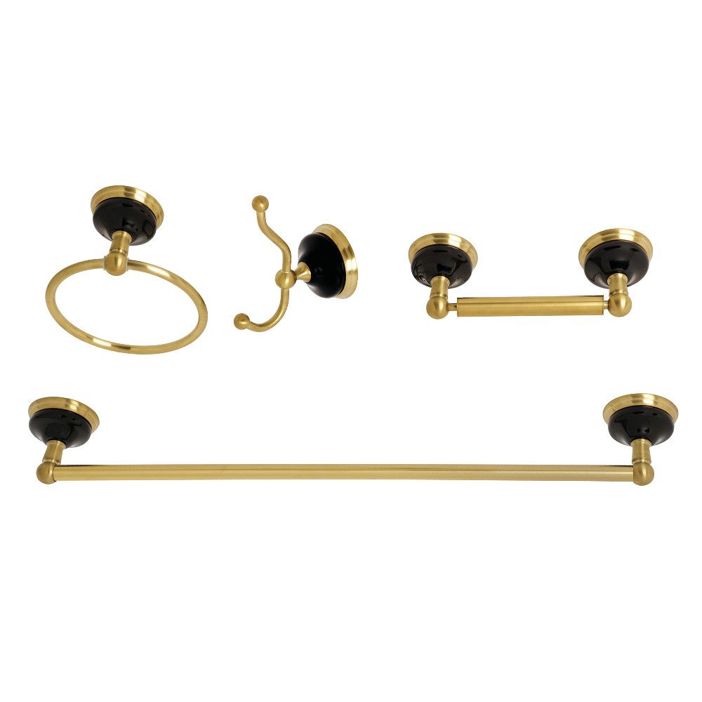 Kingston Brass BAK9112478BB Water Onyx 4-Piece Bathroom Accessory Set, Brushed Brass