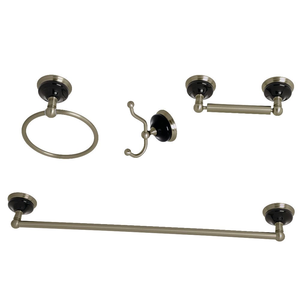 Kingston Brass BAK9111478BN Water Onyx 4-Piece Bathroom Accessory Set, Brushed Nickel