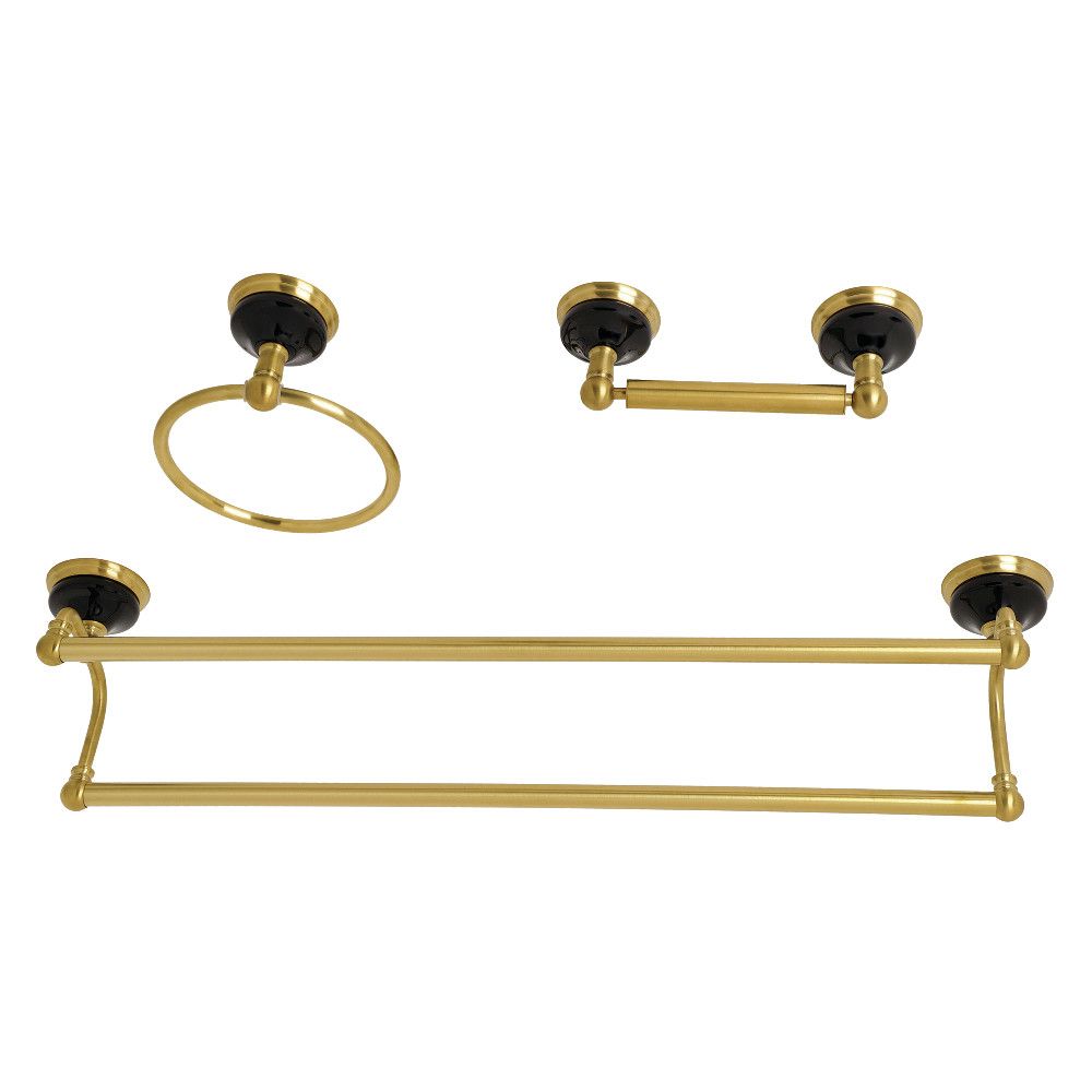 Kingston Brass BAK911348BB Water Onyx 3-Piece Bathroom Accessory Set, Brushed Brass