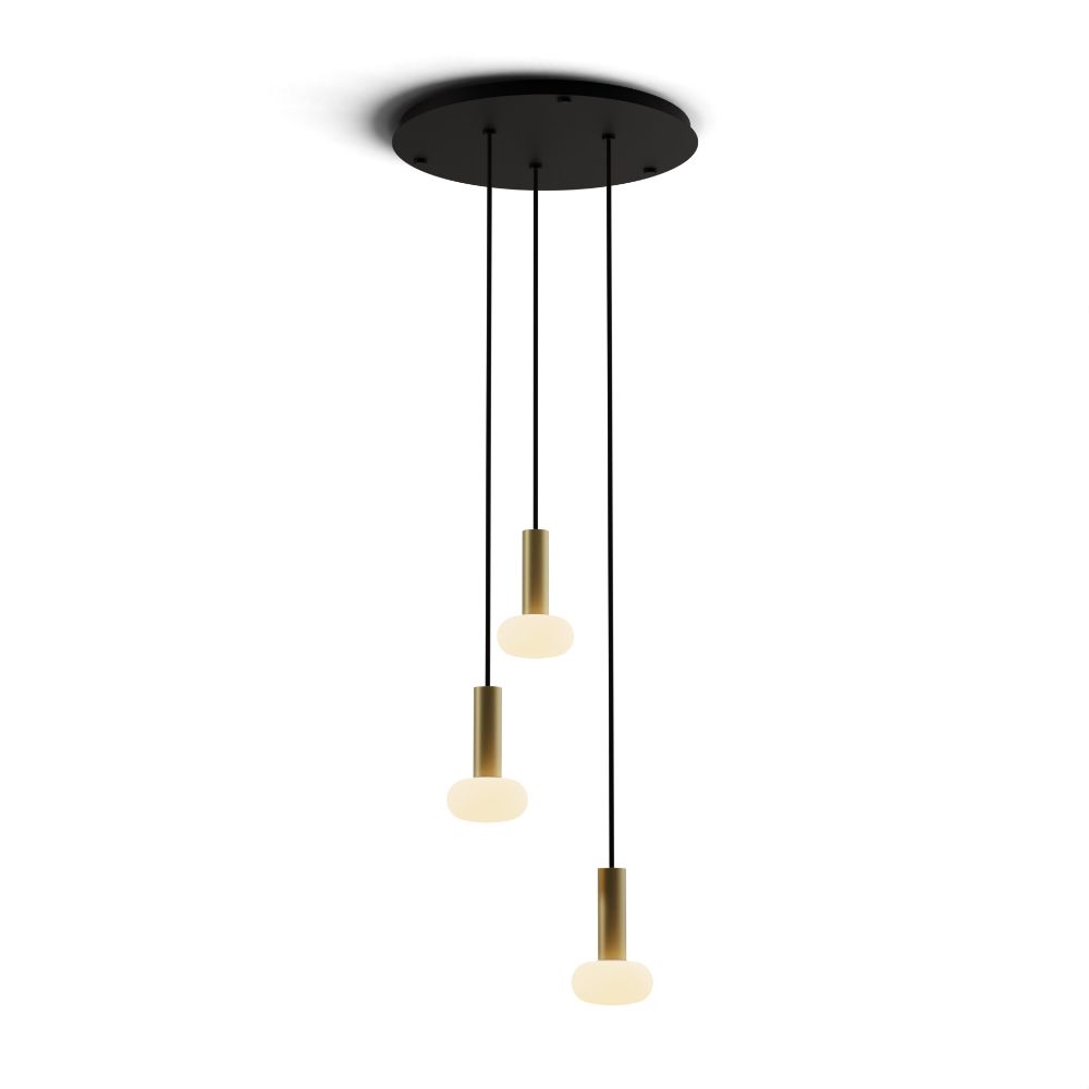Koncept Lighting CMP-C3-S-06-BRS+NA+GLB Combi Pendant 6" Circular 3 Combo Brass with Matte Black Canopy, Glass Ball attachment, Suspension / Flush Mount 2-in-1