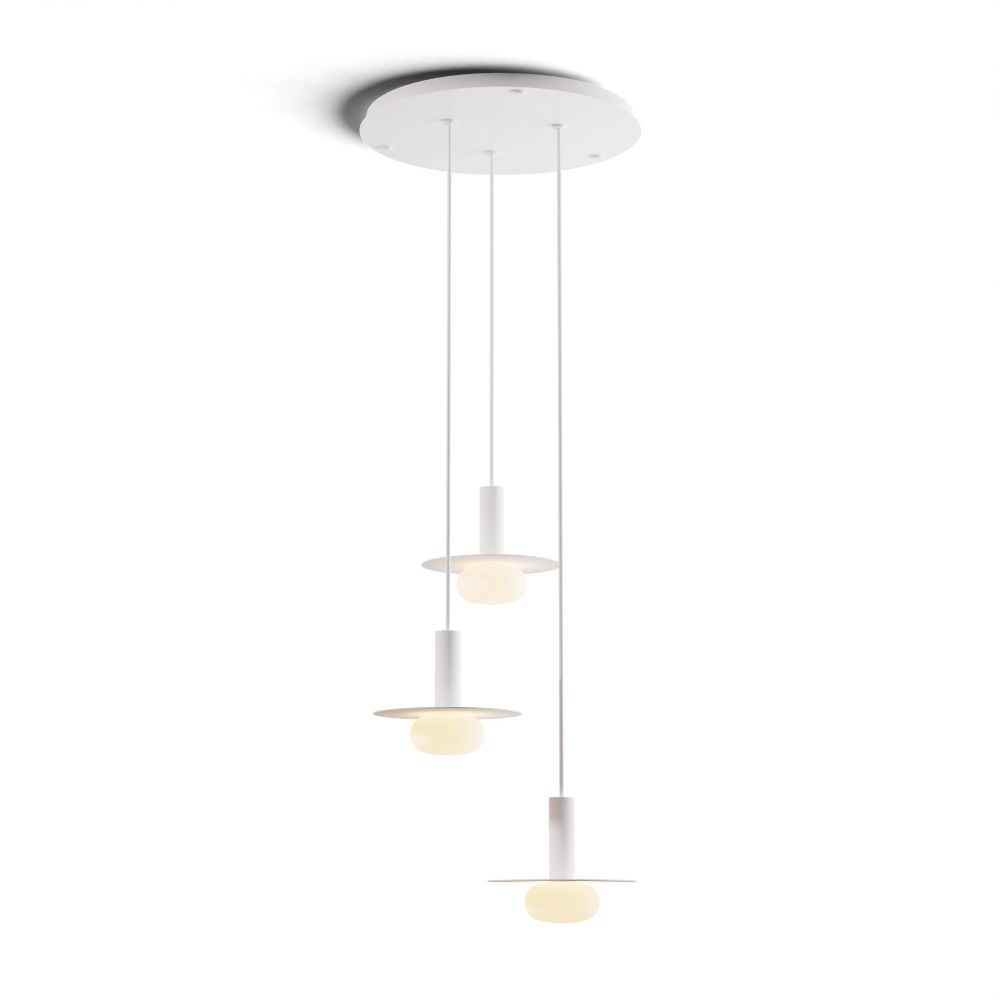 Koncept Lighting CMP-C3-S-06-MWT+MPTB9+GLB Combi Pendant 6" Circular 3 Combo Matte White with Matte White Canopy, 9" metal plate (White/Paintable) attachment, Glass Ball attachment, Suspension / Flush Mount 2-in-1