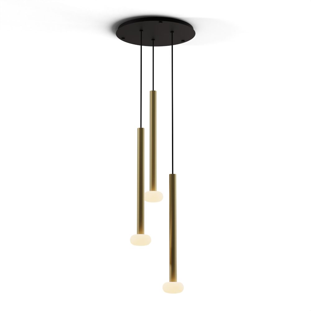 Koncept Lighting CMP-C3-S-24-BRS+NA+GLB Combi Pendant 24" Circular 3 Combo Brass with Matte Black Canopy, Glass Ball attachment, Suspension / Flush Mount 2-in-1