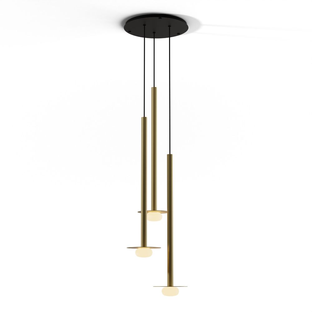 Koncept Lighting CMP-C3-S-36-BRS+MBRS9+GLB Combi Pendant 36" Circular 3 Combo Brass with Matte Black Canopy, 9" metal plate (Brass) attachment, Glass Ball attachment, Suspension / Flush Mount 2-in-1