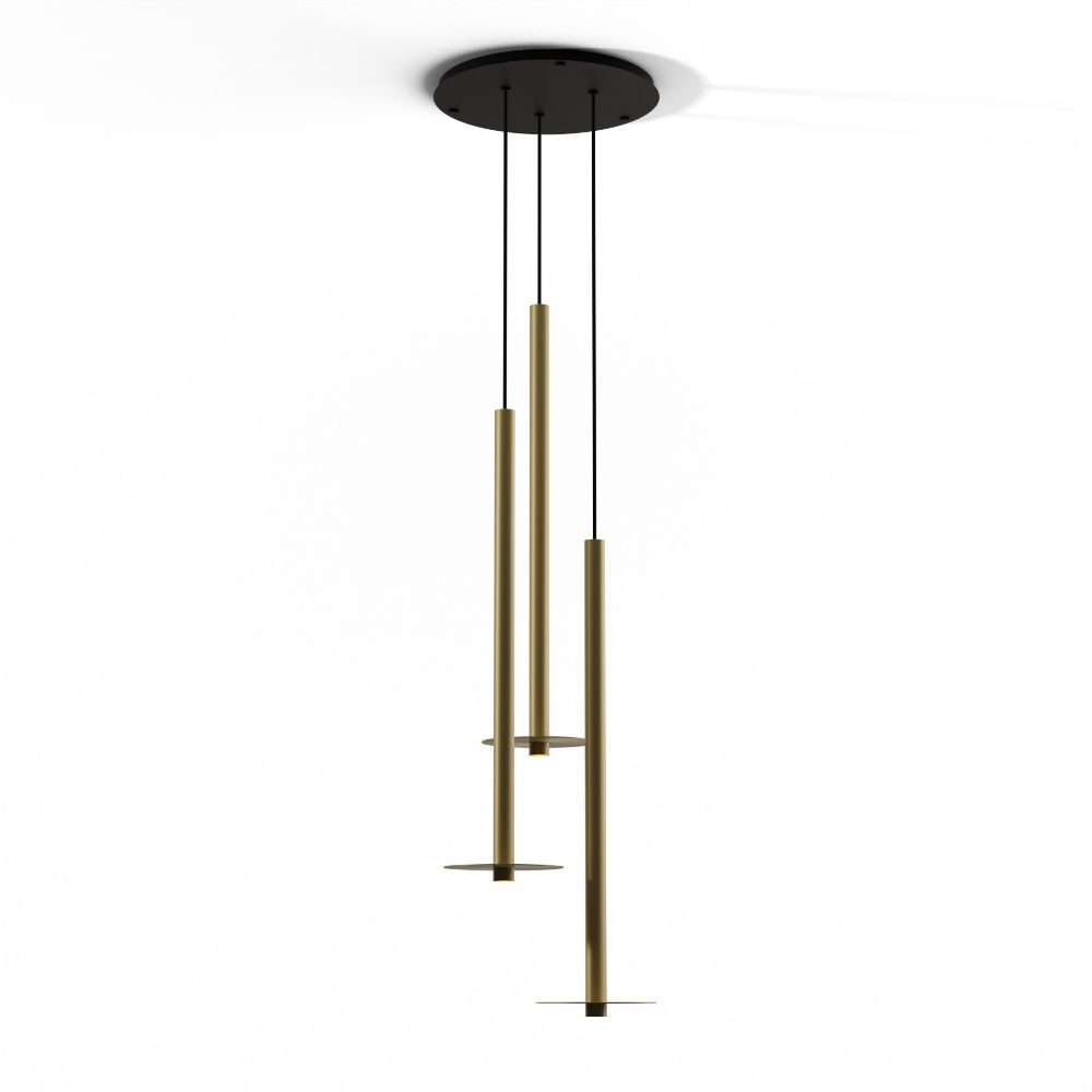 Koncept Lighting CMP-C3-S-36-BRS+MBRS9 Combi Pendant 36" Circular 3 Combo Brass with Matte Black Canopy, 9" metal plate (Brass) attachment, Suspension / Flush Mount 2-in-1
