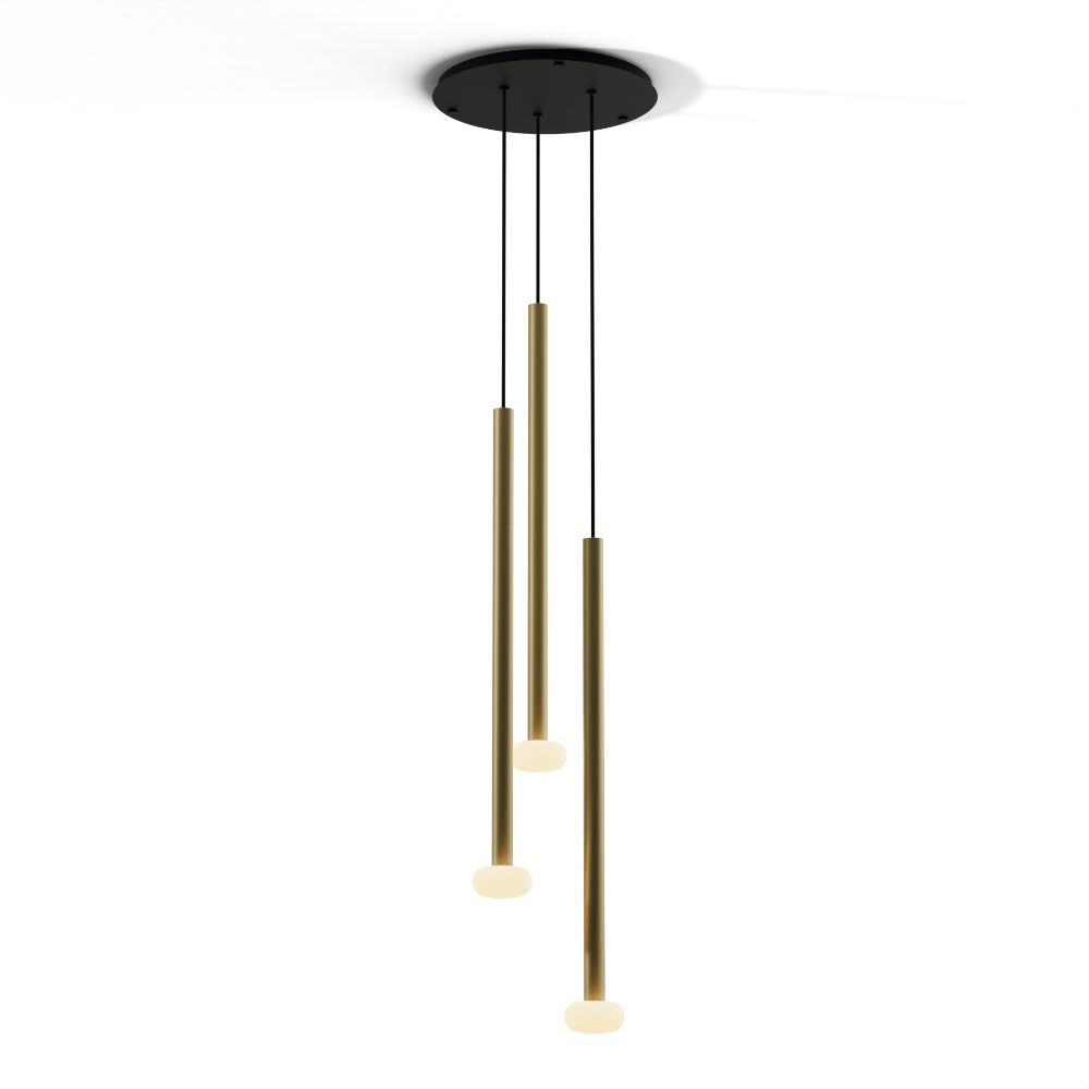 Koncept Lighting CMP-C3-S-36-BRS+NA+GLB Combi Pendant 36" Circular 3 Combo Brass with Matte Black Canopy, Glass Ball attachment, Suspension / Flush Mount 2-in-1