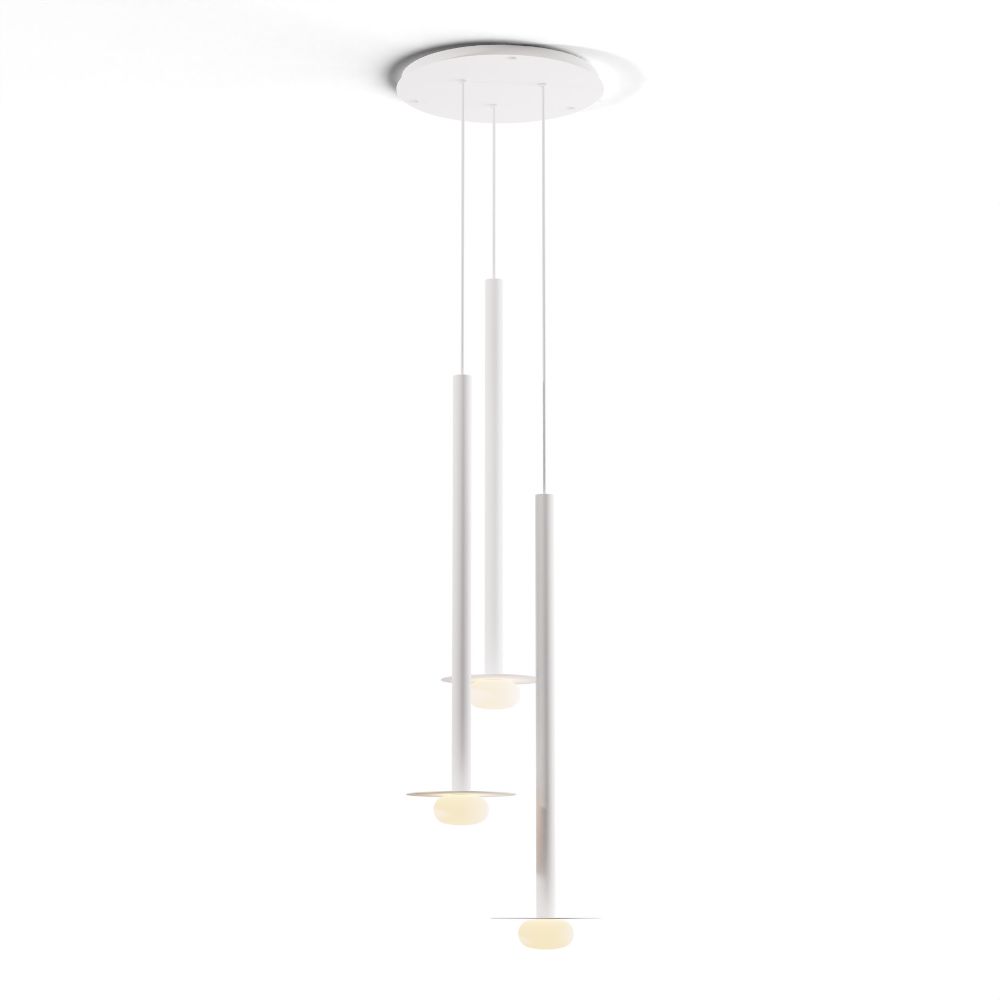 Koncept Lighting CMP-C3-S-36-MWT+MPTB9+GLB Combi Pendant 36" Circular 3 Combo Matte White with Matte White Canopy, 9" metal plate (White/Paintable) attachment, Glass Ball attachment, Suspension / Flush Mount 2-in-1