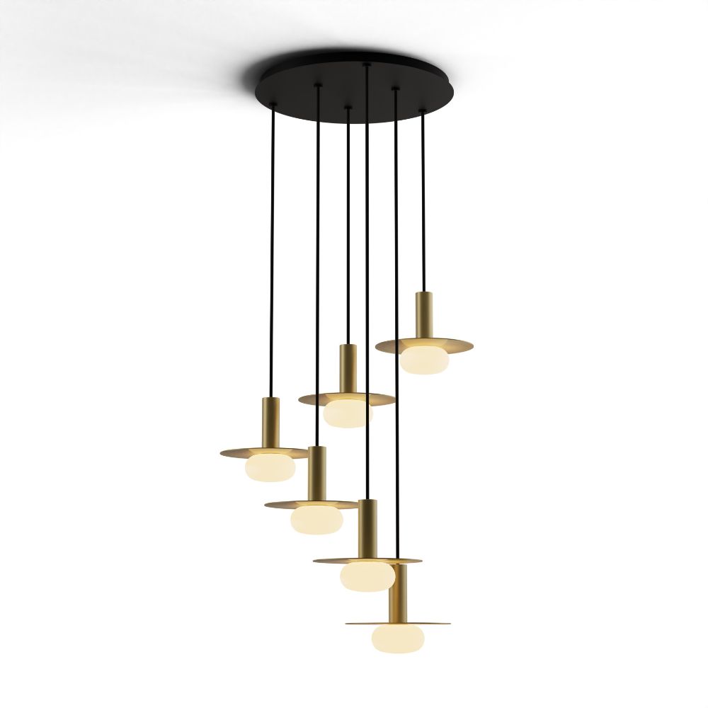 Koncept Lighting CMP-C6-S-06-BRS+MBRS9+GLB Combi Pendant 6" Circular 6 Combo Brass with Matte Black Canopy, 9" metal plate (Brass) attachment, Glass Ball attachment, Suspension / Flush Mount 2-in-1