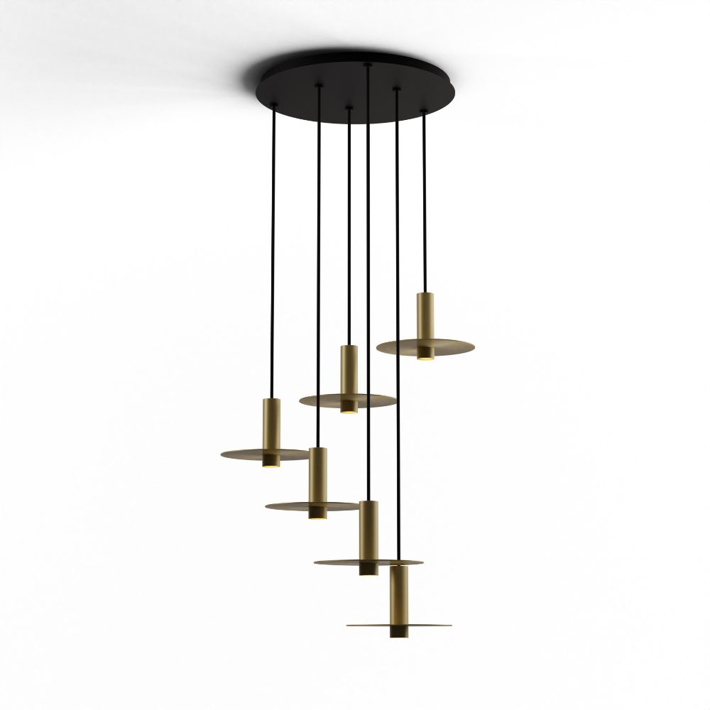 Koncept Lighting CMP-C6-S-06-BRS+MBRS9 Combi Pendant 6" Circular 6 Combo Brass with Matte Black Canopy, 9" metal plate (Brass) attachment, Suspension / Flush Mount 2-in-1