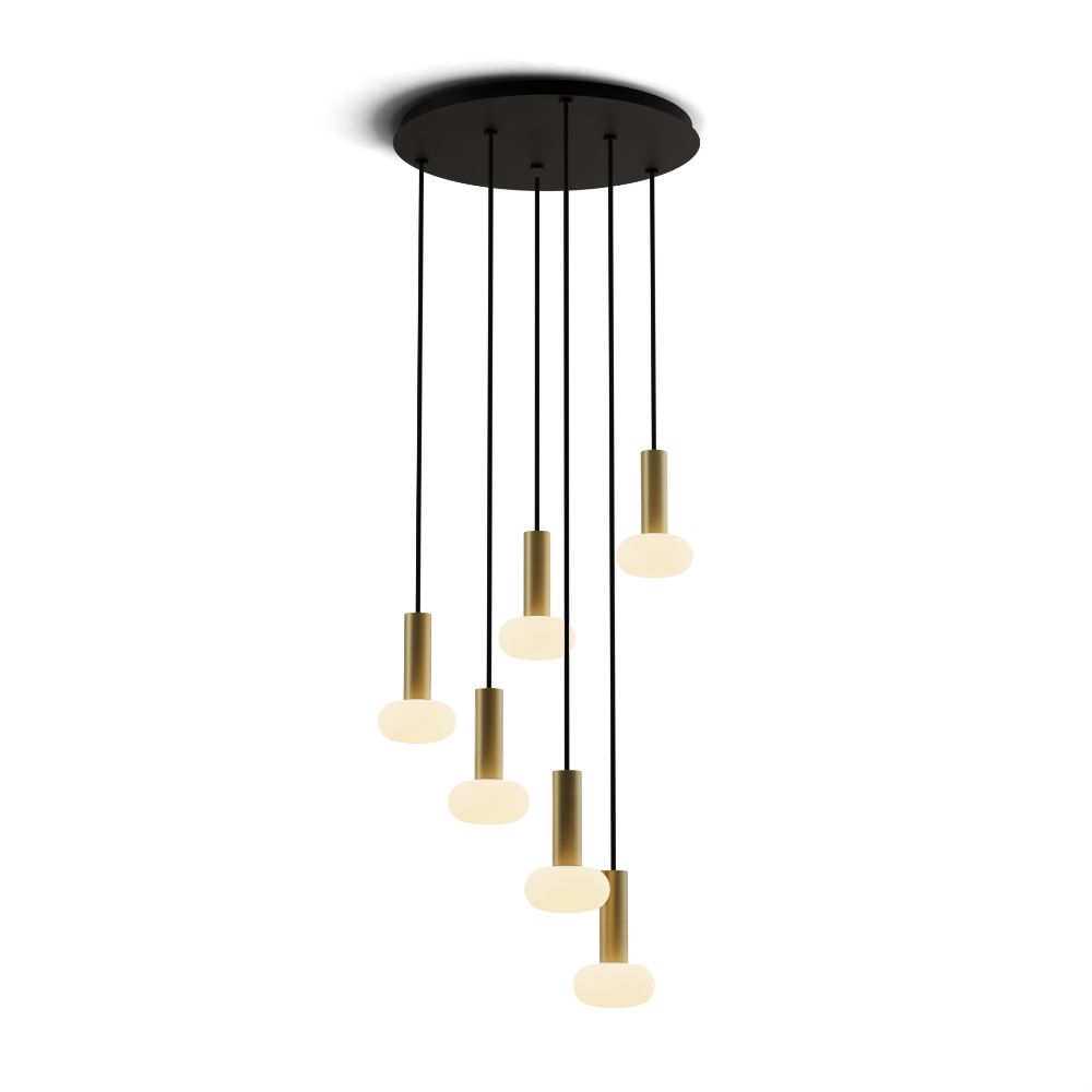 Koncept Lighting CMP-C6-S-06-BRS+NA+GLB Combi Pendant 6" Circular 6 Combo Brass with Matte Black Canopy, Glass Ball attachment, Suspension / Flush Mount 2-in-1