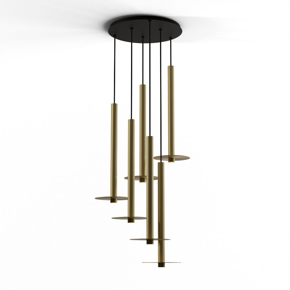 Koncept Lighting CMP-C6-S-24-BRS+MBRS9 Combi Pendant 24" Circular 6 Combo Brass with Matte Black Canopy, 9" metal plate (Brass) attachment, Suspension / Flush Mount 2-in-1