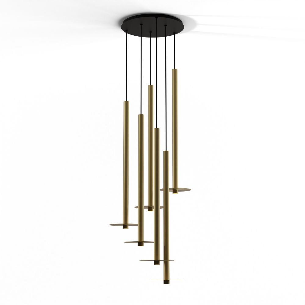 Koncept Lighting CMP-C6-S-36-BRS+MBRS9 Combi Pendant 36" Circular 6 Combo Brass with Matte Black Canopy, 9" metal plate (Brass) attachment, Suspension / Flush Mount 2-in-1