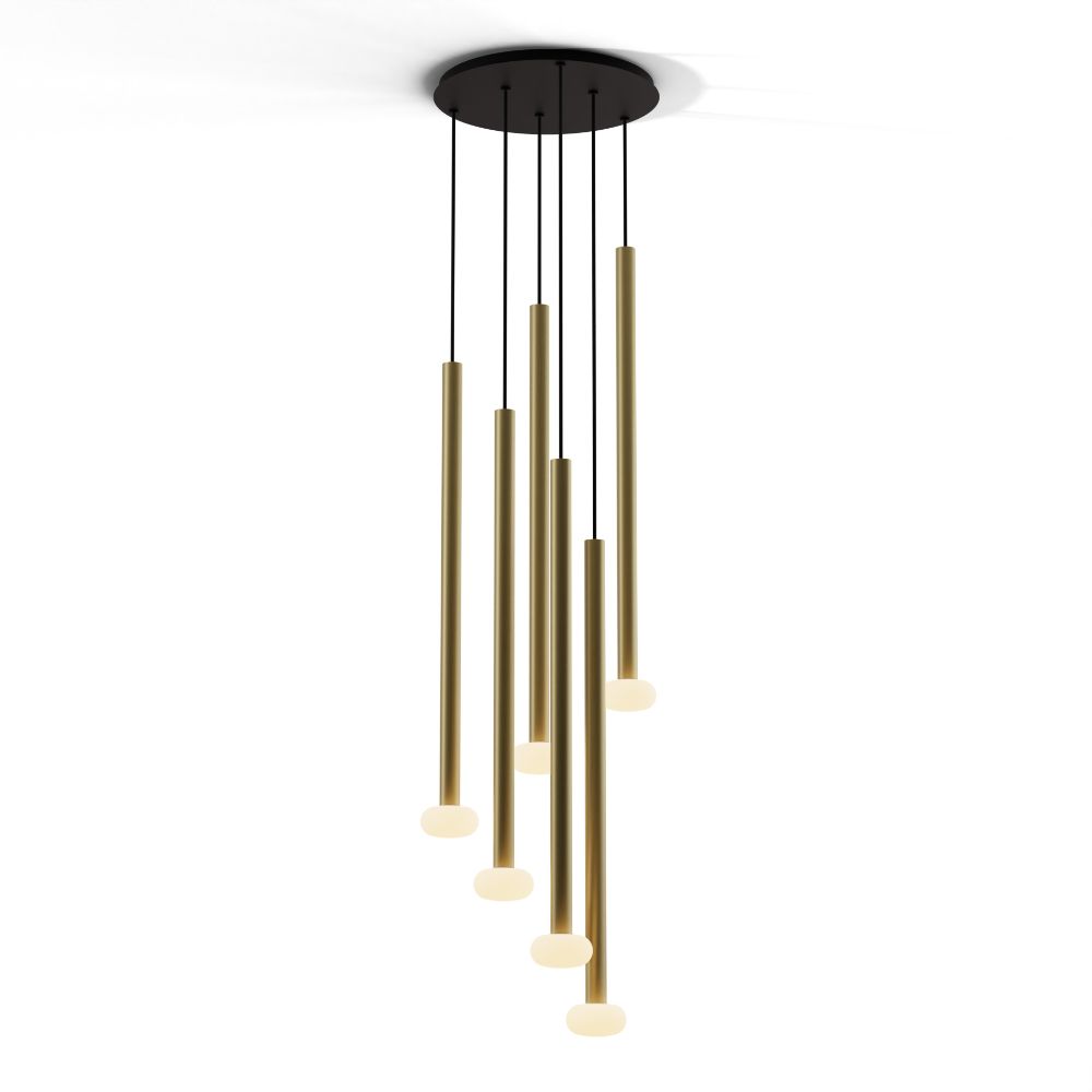 Koncept Lighting CMP-C6-S-36-BRS+NA+GLB Combi Pendant 36" Circular 6 Combo Brass with Matte Black Canopy, Glass Ball attachment, Suspension / Flush Mount 2-in-1