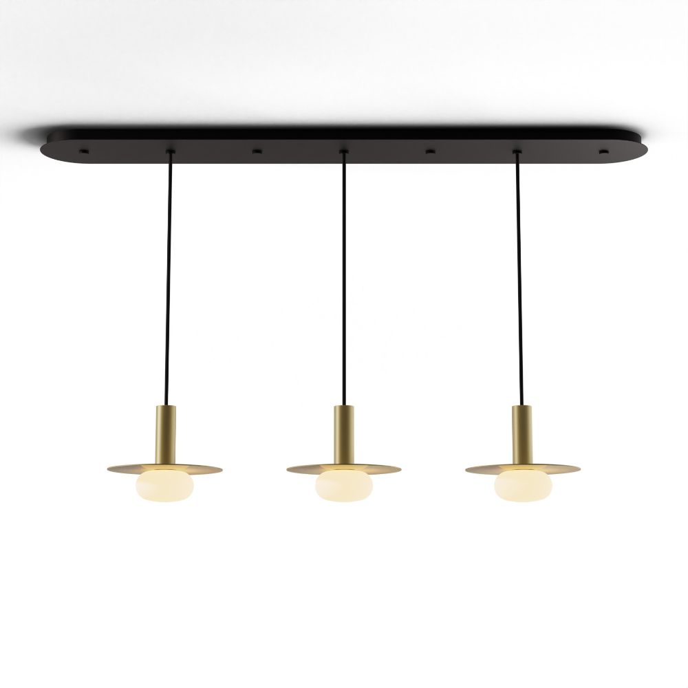Koncept Lighting CMP-L3-S-06-BRS+MBRS9+GLB Combi Pendant 6" Linear 3 Combo Brass with Matte Black Canopy, 9" metal plate (Brass) attachment, Glass Ball attachment, Suspension / Flush Mount 2-in-1