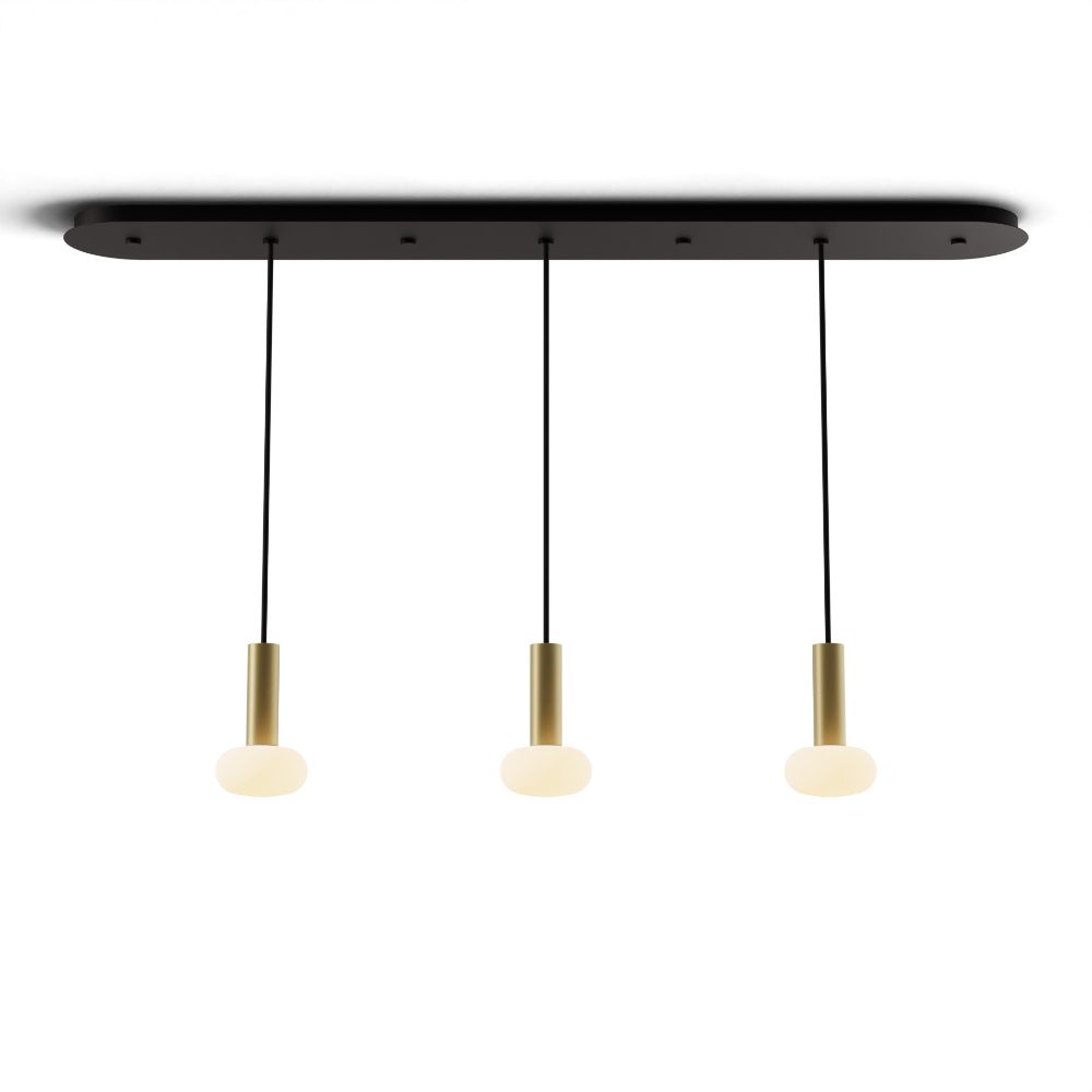 Koncept Lighting CMP-L3-S-06-BRS+NA+GLB Combi Pendant 6" Linear 3 Combo Brass with Matte Black Canopy, Glass Ball attachment, Suspension / Flush Mount 2-in-1