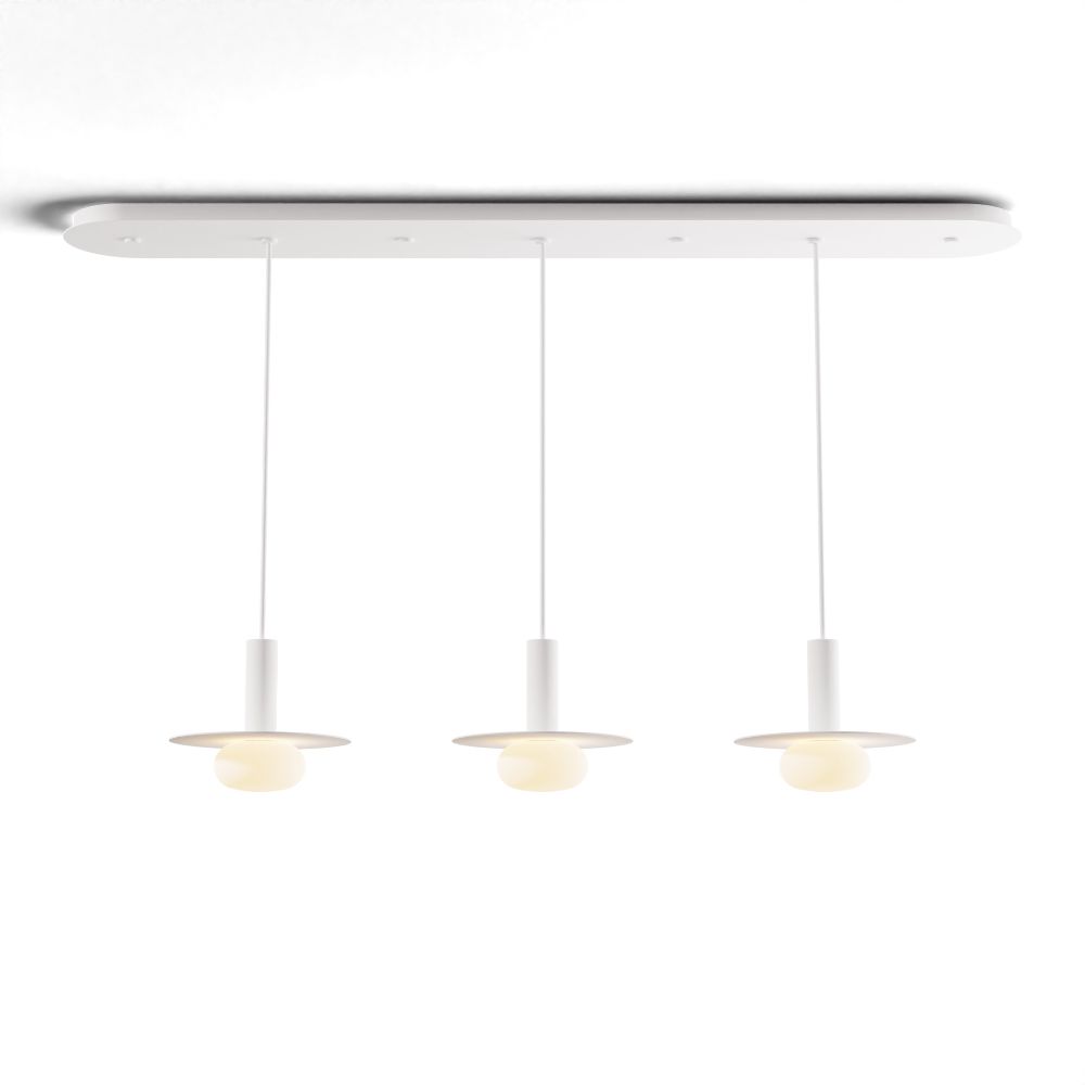Koncept Lighting CMP-L3-S-06-MWT+MPTB9+GLB Combi Pendant 6" Linear 3 Combo Matte White with Matte White Canopy, 9" metal plate (White/Paintable) attachment, Glass Ball attachment, Suspension / Flush Mount 2-in-1