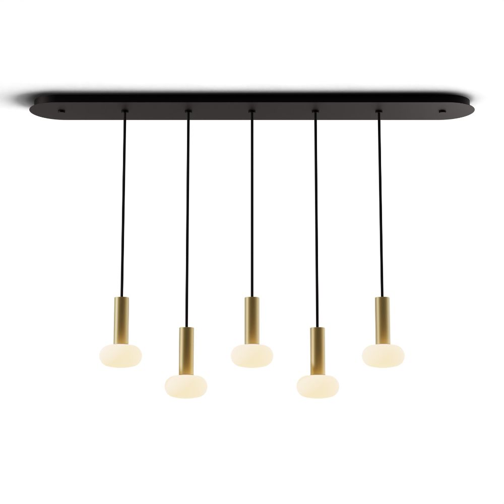 Koncept Lighting CMP-L5-S-06-BRS+NA+GLB Combi Pendant 6" Linear 5 Combo Brass with Matte Black Canopy, Glass Ball attachment, Suspension / Flush Mount 2-in-1