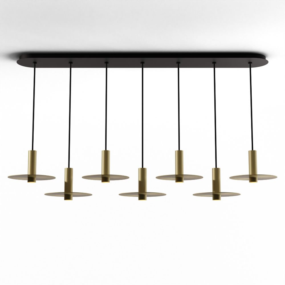 Koncept Lighting CMP-L7-S-06-BRS+MBRS9 Combi Pendant 6" Linear 7 Combo Brass with Matte Black Canopy, 9" metal plate (Brass) attachment, Suspension / Flush Mount 2-in-1