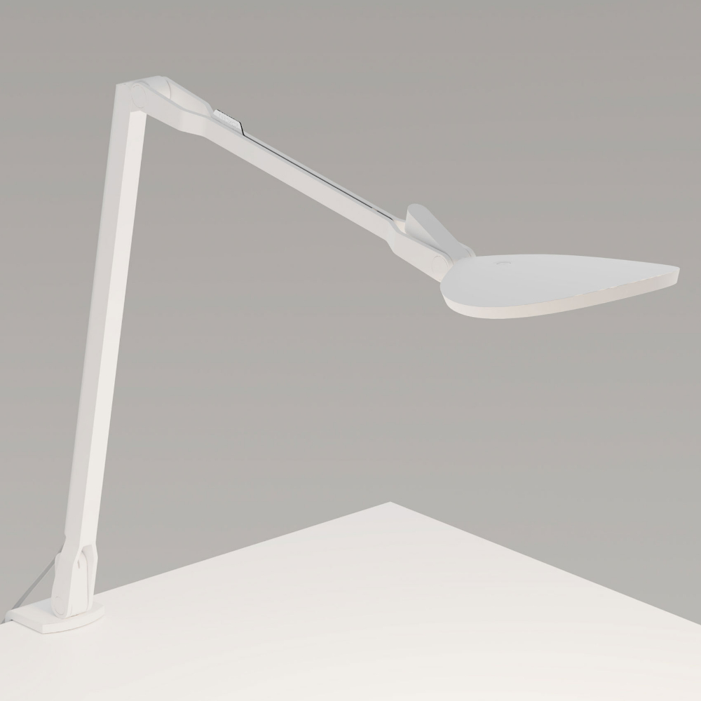Koncept Lighting SPY-W-MWT-RCH-CLP Splitty Reach Desk Lamp with One Piece Desk Clamp in Matte White