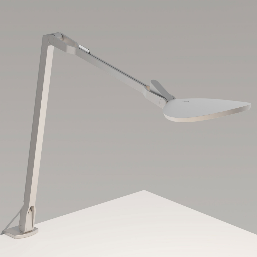 Koncept Lighting SPY-W-SIL-RCH-CLP Splitty Reach Desk Lamp with One Piece Desk Clamp in Silver