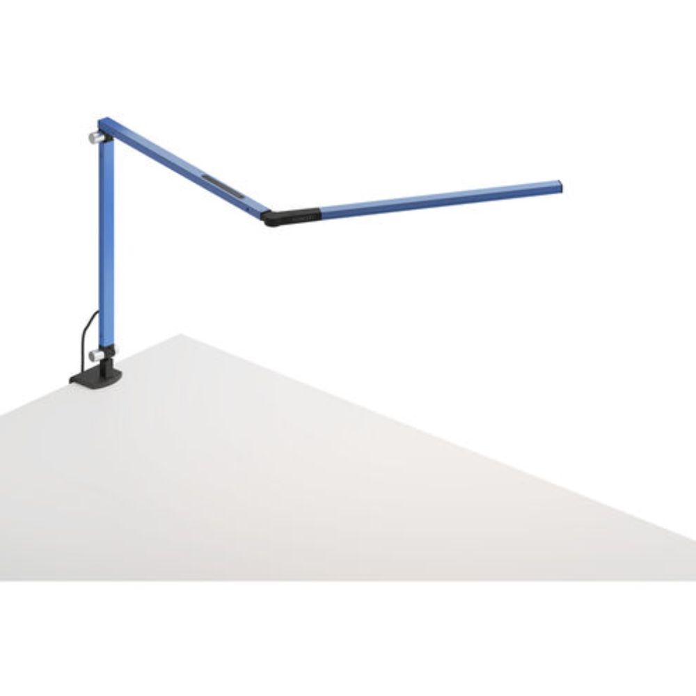 Koncept Lighting AR3100-WD-BLU-CLP Z-Bar mini Desk Lamp with Metallic Black one-piece desk clamp (Warm Light; Blue)