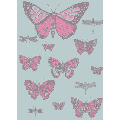 Cole & Son 103/15062.CS.0 Butterflies & Dragonflies Wallcovering in Pink On Blue