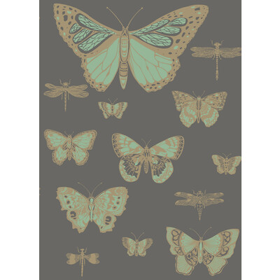 Cole & Son 103/15067.CS.0 Butterflies & Dragonflies Wallcovering in Green On Char