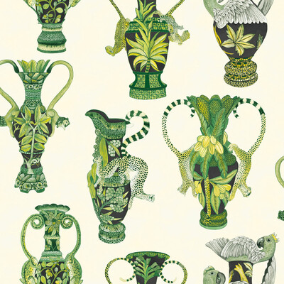 Cole & Son 109/12056.CS.0 Khulu Vases Wallcovering in Green & White/Multi/Green