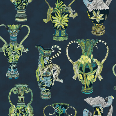 Cole & Son 109/12058.CS.0 Khulu Vases Wallcovering in Midnight/Multi/Dark Blue/Green