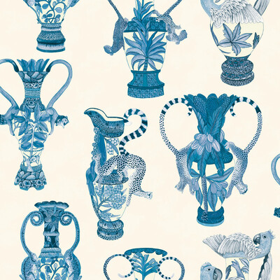 Cole & Son 109/12059.CS.0 Khulu Vases Wallcovering in Blue & White/Blue