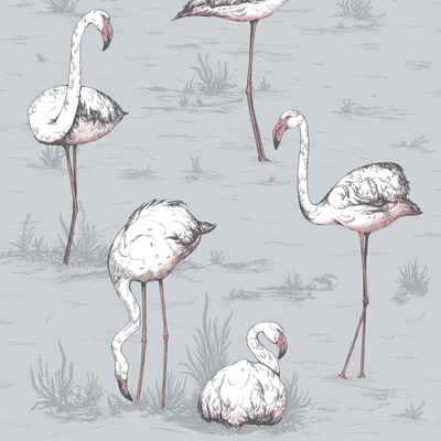 Cole & Son 112/11040.CS.0 Flamingos Wallcovering in Grey/Multi