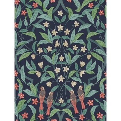 Cole & Son 117/10030.CS.0 Jasmine & Serin Symphony Wallcovering in Coral/petrol/ink/Dark Blue/Coral/Teal