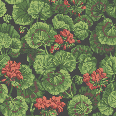 Cole & Son 117/11033.CS.0 Geranium Wallcovering in Rouge & Leaf Greens On Black/Red/Green/Black