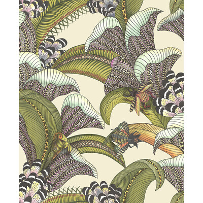 Cole & Son 119/1001.CS.0 Hoopoe Leaves Wallcovering in Olive/chart/fuchsia On Cream/Multi/Green/Pink