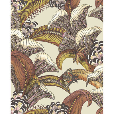 Cole & Son 119/1004.CS.0 Hoopoe Leaves Wallcovering in Crim,cyellow/fchsia On Stone/Multi/Rust