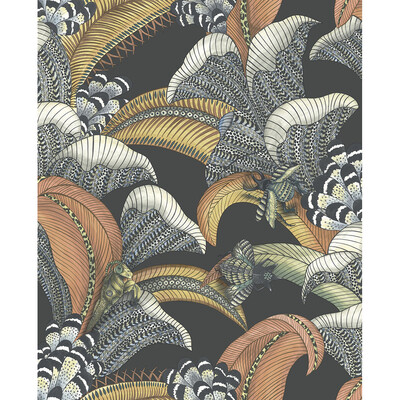 Cole & Son 119/1005.CS.0 Hoopoe Leaves Wallcovering in Charcoal/Multi/Rust