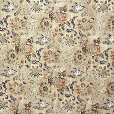 Lee Jofa 2007159.57.0 Woodcut Multipurpose Fabric in Indigo/coral/Blue/Beige/Orange