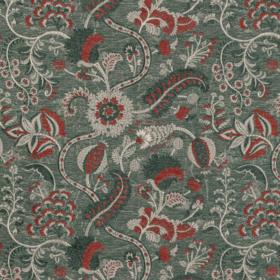 Lee Jofa 2020213.335.0 Jardin Bleu Upholstery Fabric in Teal/red/Teal/Red/Blue