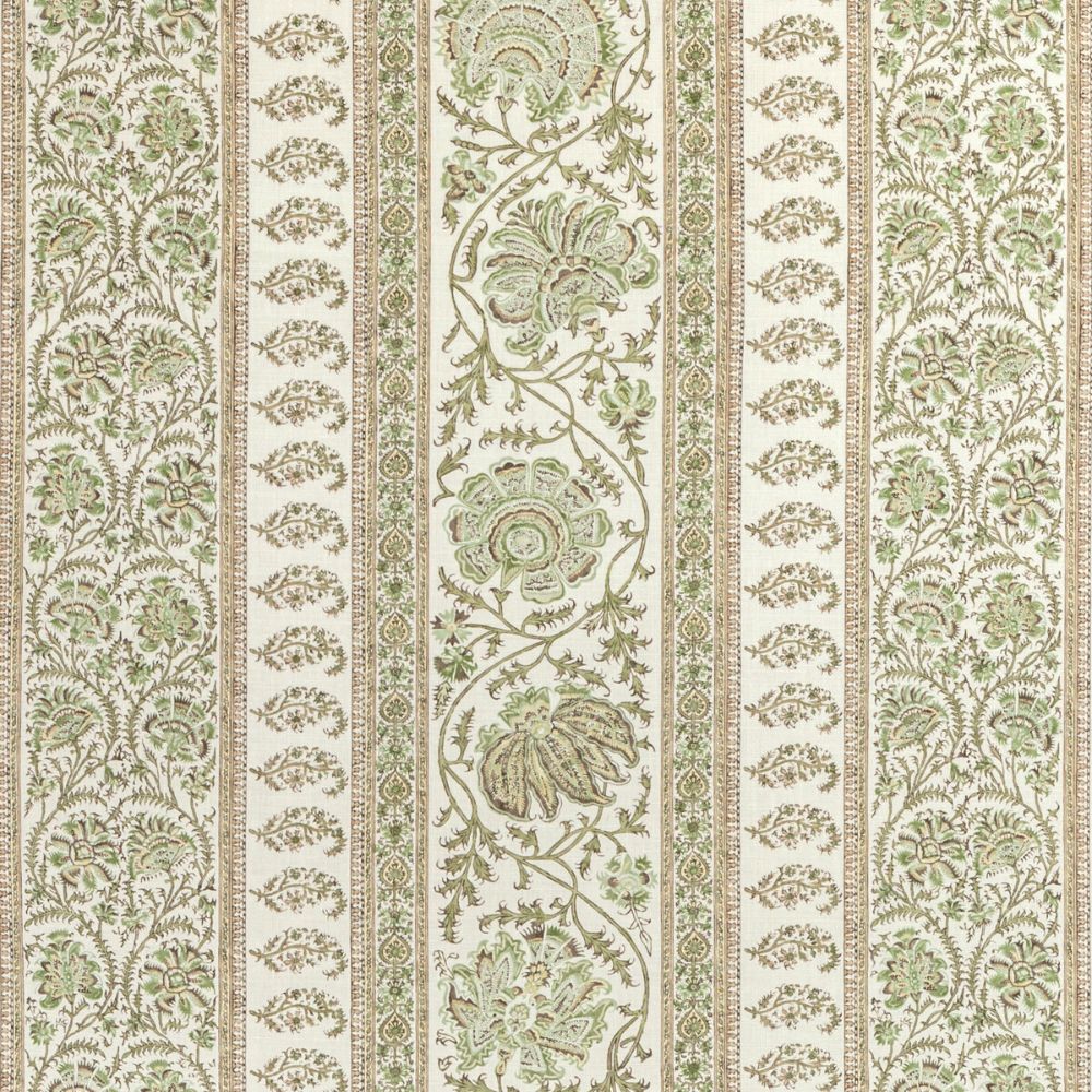 Lee Jofa 2022106.316.0 Indiennes Stripe Multipurpose Fabric in Ivory/Green/Brown