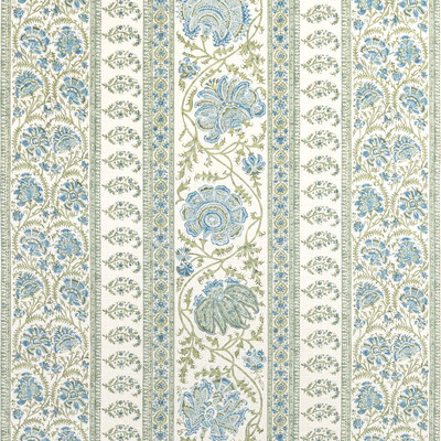 Lee Jofa 2022106.530.0 Indiennes Stripe Multipurpose Fabric in Sea/Ivory/Green/Blue